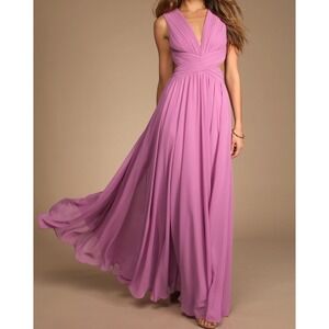 Lulus Vivid Imagination Lilac Purple Plunging Neckline Cutout Maxi Dress L NWT